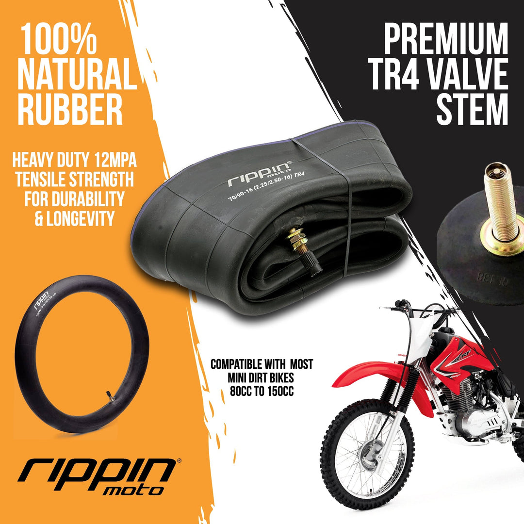 Rippin Moto 70/90-16 (2.25/2.5-16) Heavy Duty 16" Inner Tube 3mm Thick - Electrix